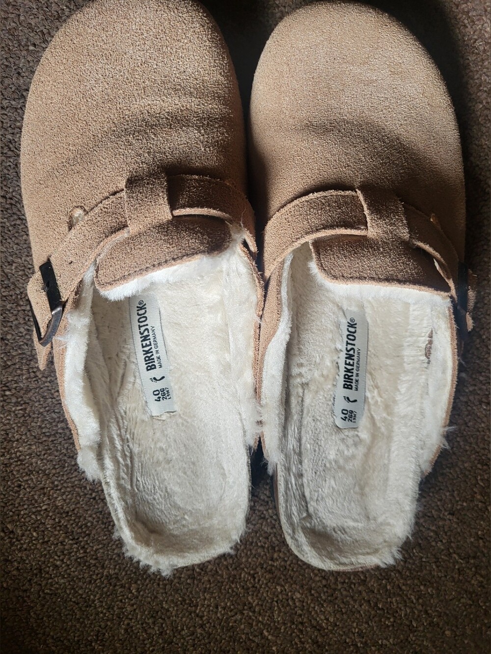 Birkenstock Suede Tan~Shearling Lined~Mule Clogs~Size 40. - Picture 2 of 13